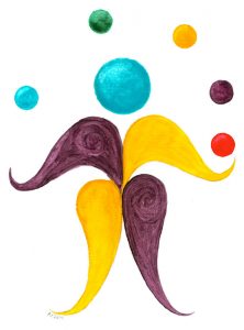 A juggler juggling 5 balls
